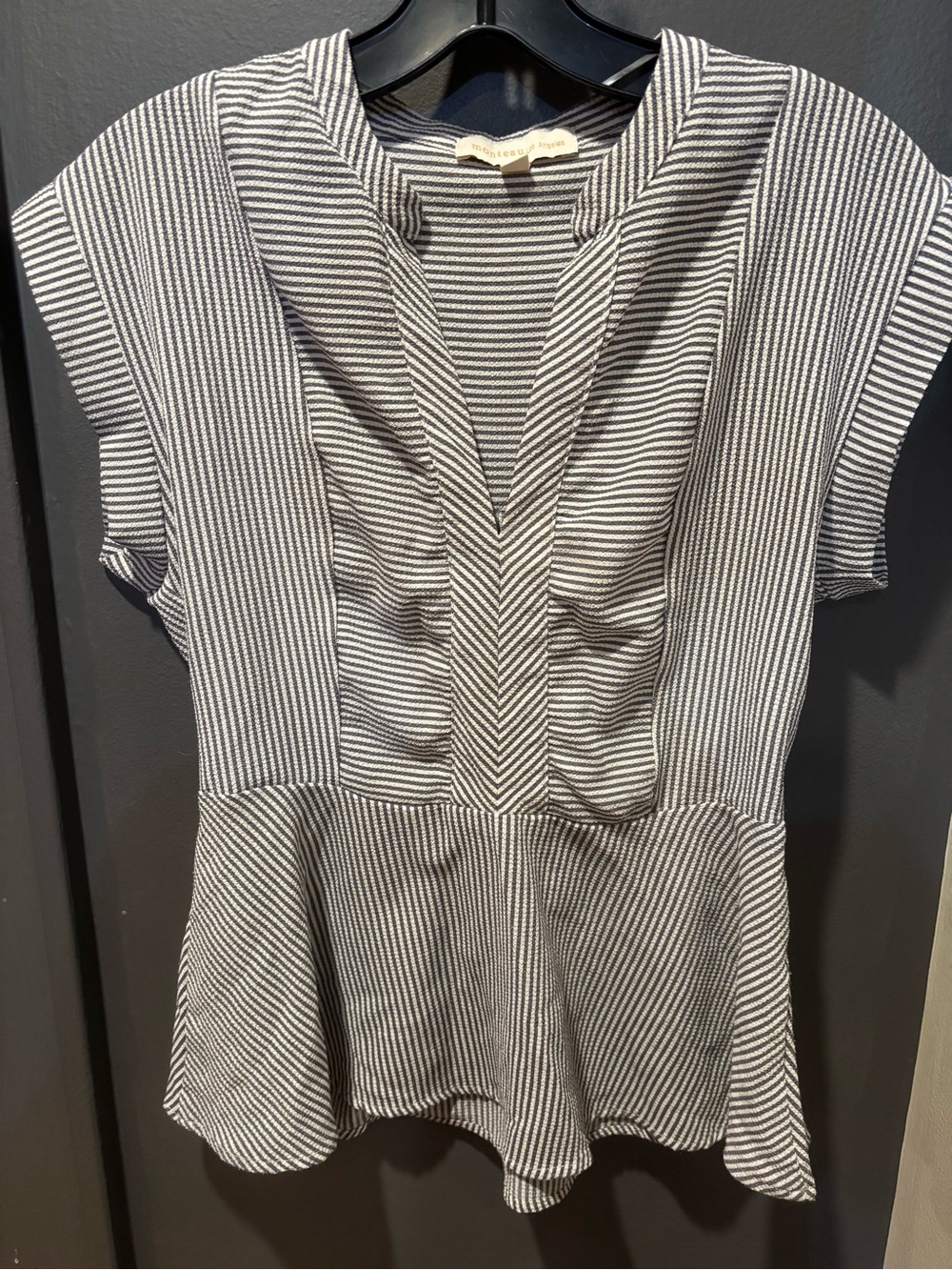 Striped V-Neck Peplum Tunic in Black and White